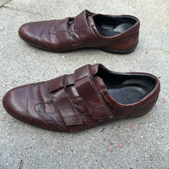 GUCCI GUCCISSIMA GG LEATHER SNEAKER SHOES VELCRO STRAP 091835 MONOGRAM BUCKLE 43 - Picture 14 of 16